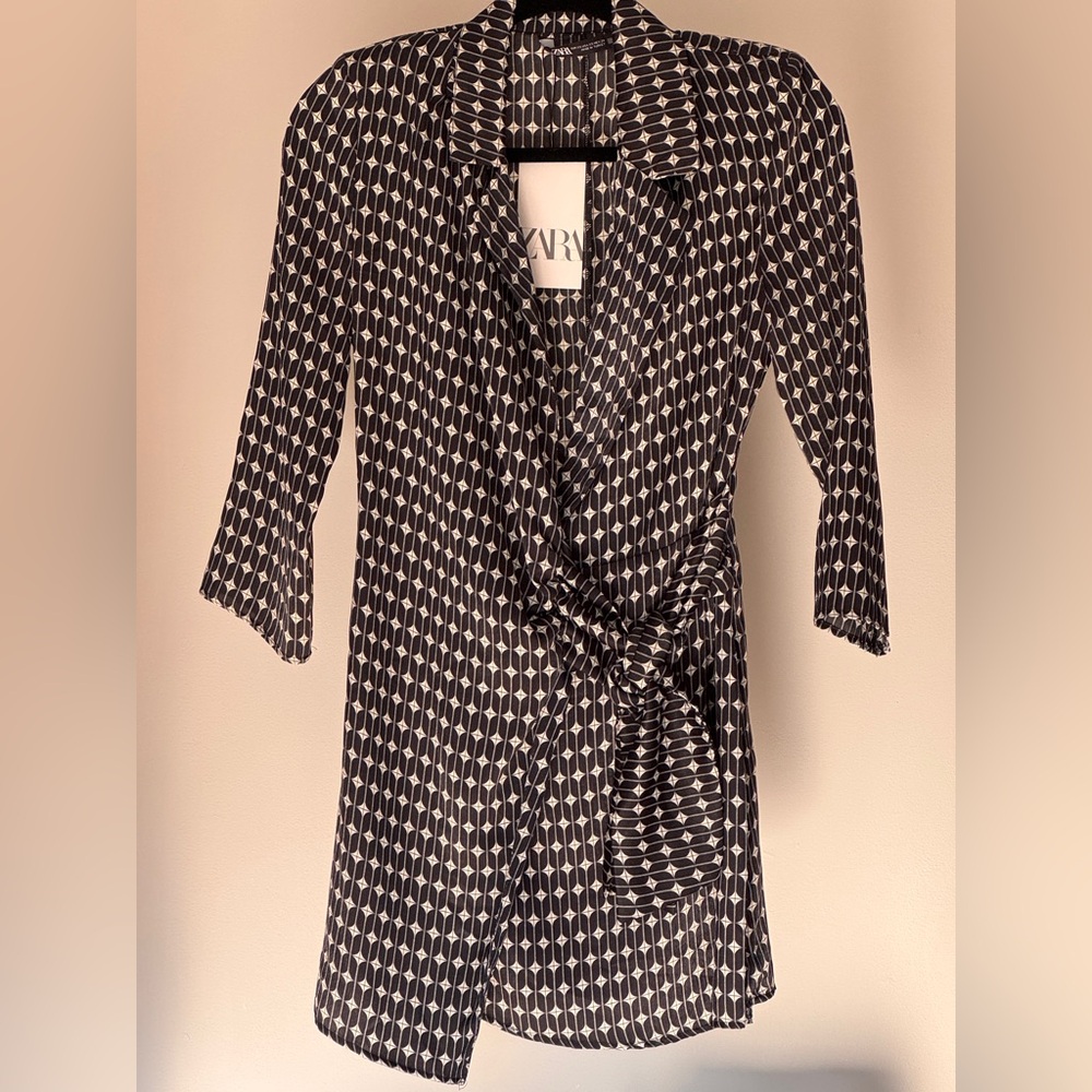 Zara Monochrome Geometric Wrap Dress